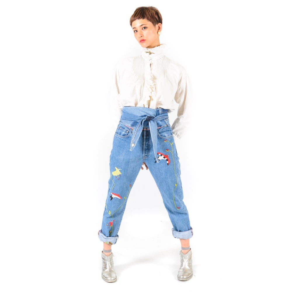 Kapital Japan Stonewash Denim Floral Bird Embroidered Jeans 28 est 25 - Picture 14 of 15